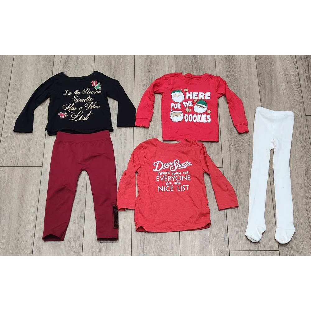 Santa Christmas Holiday Winter 3 Shirts 1 Pants 1 White Tights Girls Size 2T/3T‎